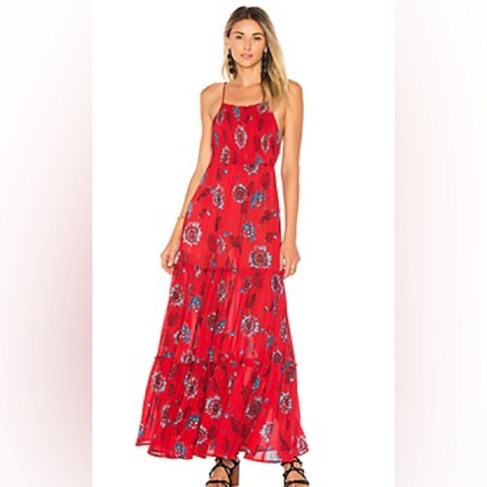Free People Garden Party Maxi in Red Combo Dress Size Small